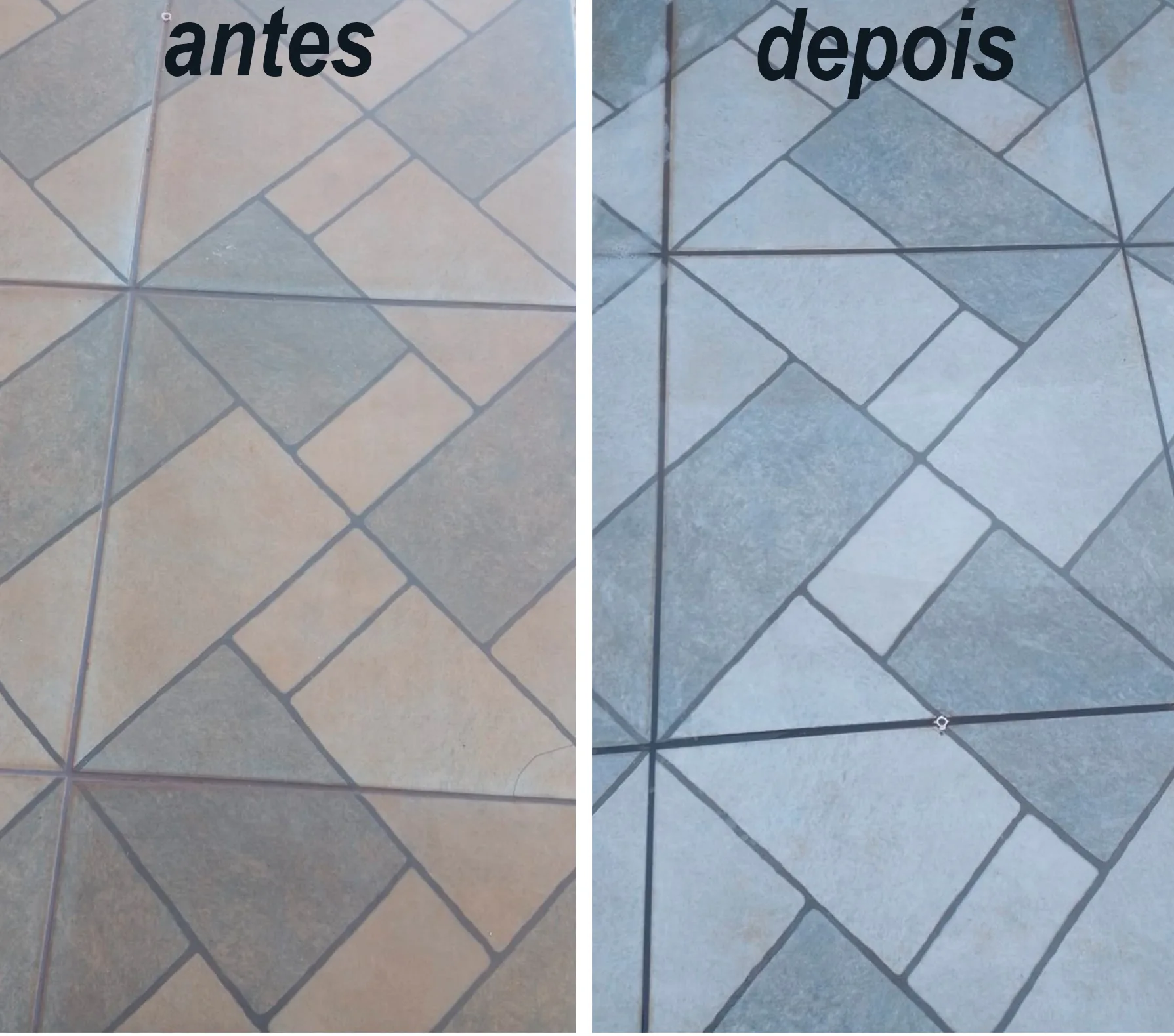 Antes e depois restauração piso diagonal granito — Green Piso