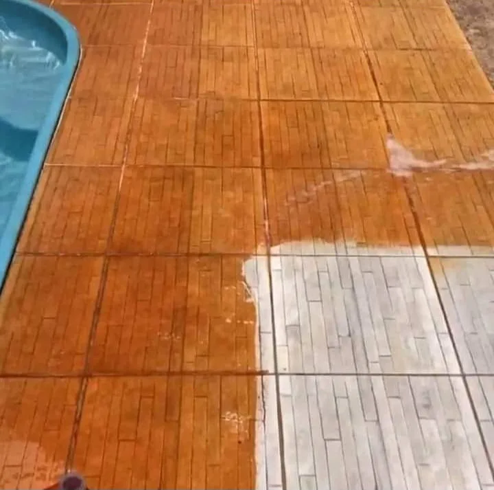 Antes e depois deck cerâmico externo área de piscina — Green Piso